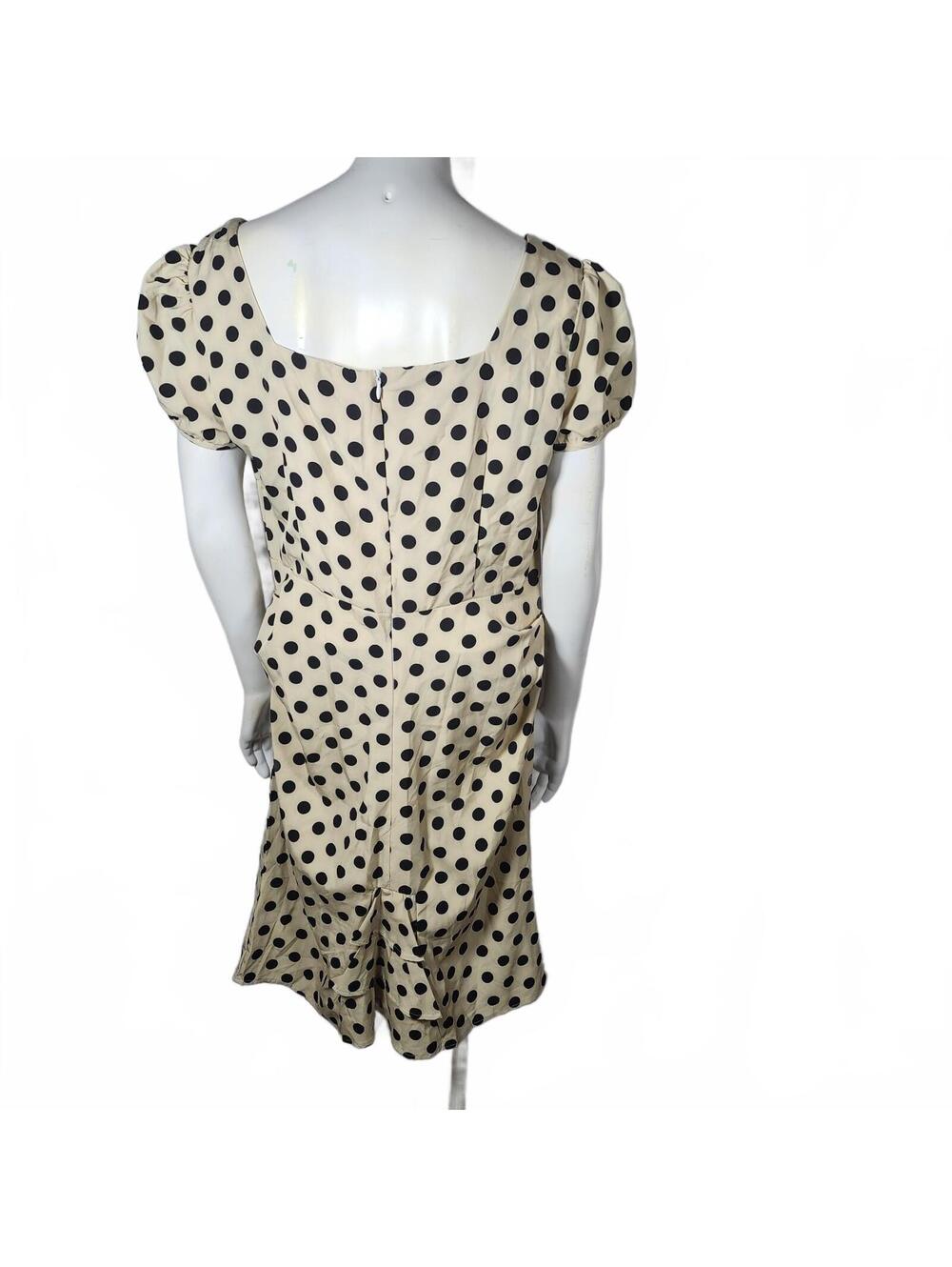 Retro Stage 60's Style Polka Dot Puff Sleeve Dress in Beige and Black, Size 2XL - Picture 6 of 7